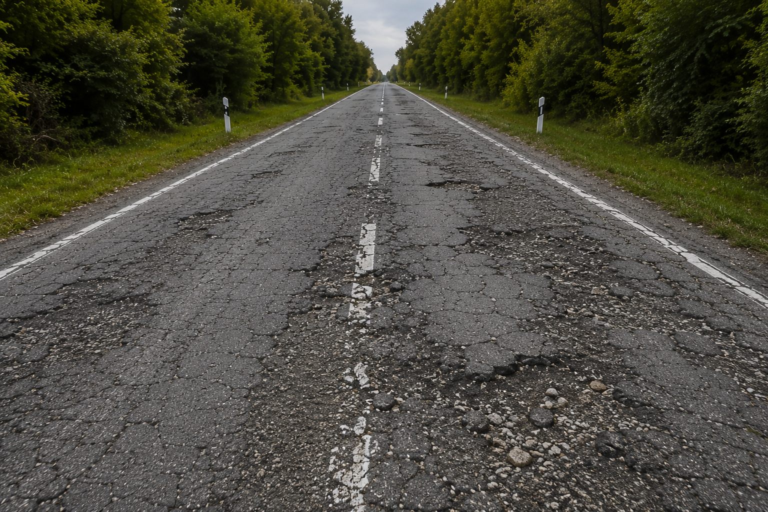 Vorher – aufgerissene, schadhafte Fahrbahn